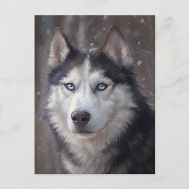 Cartão Postal De Festividades Arte de Natal Siberian Husky (Frente)