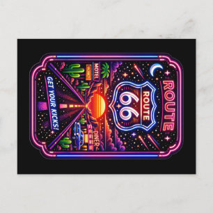 Cartão Postal De Festividades Arte de Neon Estrada 66 Viagem Noturna no Deserto 