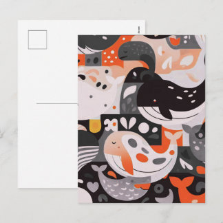 Cartão Postal De Festividades Arte de Parede Moderna de Baleia Fofa Oceano
