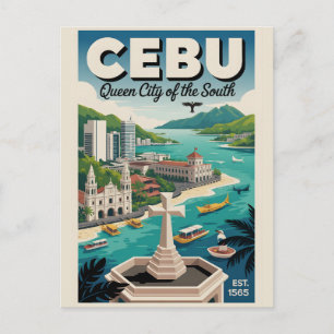 Cartão Postal De Festividades Arte de Poster de Viagem Retro Cebu Filipinas