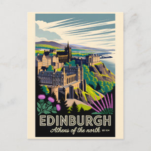 Cartão Postal De Festividades Arte de Poster de Viagem Retro de Edimburgo Escóci