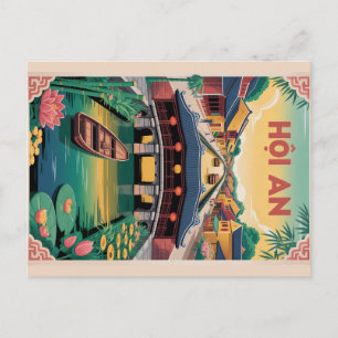 Cartão Postal De Festividades Arte de Poster de Viagem Retro de Hoi An Vietnã