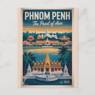 Cartão Postal De Festividades Arte de Poster de Viagem Retro de Phnom Penh Cambo