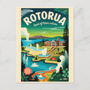 Cartão Postal De Festividades Arte de Poster de Viagem Retro de Rotorua Nova Zel
