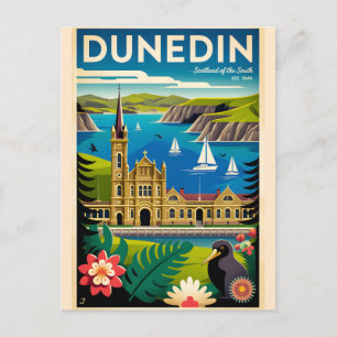 Cartão Postal De Festividades Arte de Poster de Viagem Retro Dunedin Nova Zelând