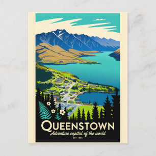 Cartão Postal De Festividades Arte de Poster de Viagem Retro Queenstown Nova Zel