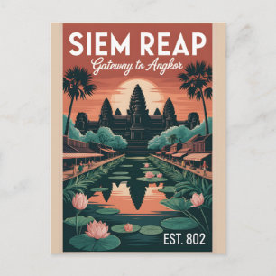 Cartão Postal De Festividades Arte de Poster de Viagem Retro Siem Reap Camboja
