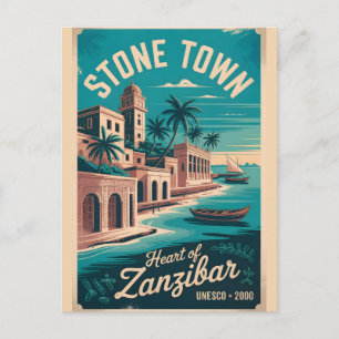 Cartão Postal De Festividades Arte de Poster de Viagem Retro Stone Town Zanzibar