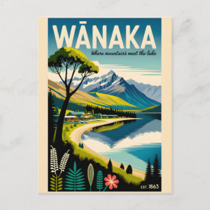 Cartão Postal De Festividades Arte de Poster de Viagem Retro Wānaka Nova Zelândi
