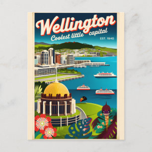 Cartão Postal De Festividades Arte de Poster de Viagem Retrospetivo de Wellingto
