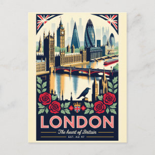 Cartão Postal De Festividades Arte de Poster de Viagem Retrospetivo Londres Ingl