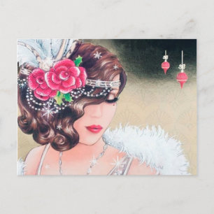 Cartão Postal De Festividades Arte deco retrô vintage fofo natalino senhora