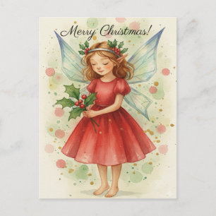 Cartão Postal De Festividades Arte em Aquarela de Fada de Natal