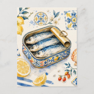 Cartão Postal De Festividades Arte em Aquarela de Sardinha Siciliana