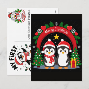Cartão Postal De Festividades Arte Gráfica Digital de Pinguim de Natal Fofo Clip