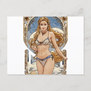 Cartão Postal De Festividades Arte Loira Procurada V2 Estilo Mucha