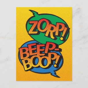 Cartão Postal De Festividades Arte pop Alien vs robô - primário