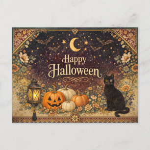 Cartão Postal De Festividades Arte Popular Floral Colorido Vintage de Halloween