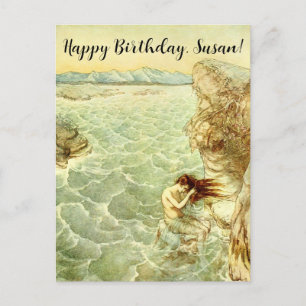 Cartão Postal De Festividades Arthur Rackham Illustration Nymph em um Rock