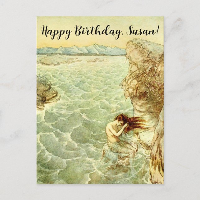 Cartão Postal De Festividades Arthur Rackham Illustration Nymph em um Rock (Frente)