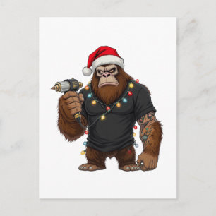 Cartão Postal De Festividades Artista de Tatuagem Bigfoot Sasquatch Natal