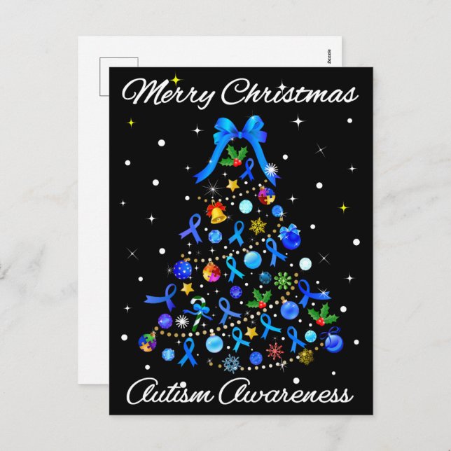 Cartão Postal De Festividades Árvore Azul de Natal Autismo (Frente/Verso)