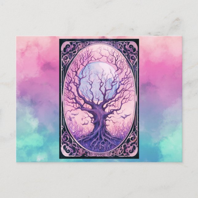 Cartão Postal De Festividades Árvore Barren Cheia Lua Fumar Halloween (Frente)