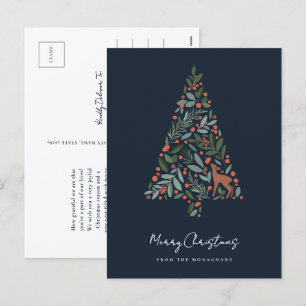 Cartão Postal De Festividades Árvore bonito de Natal Foliage Pequeno Veado