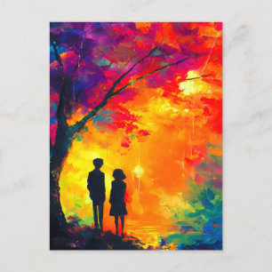 Cartão Postal De Festividades Árvore Colorida do Amor
