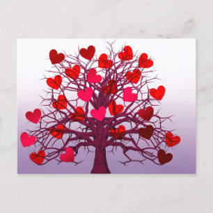 Cartão Postal De Festividades Árvore de Amor Abstrata Colorida Com Corações