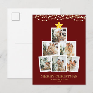 Cartão Postal De Festividades Árvore de colagem de fotos Luzes de corda vermelha