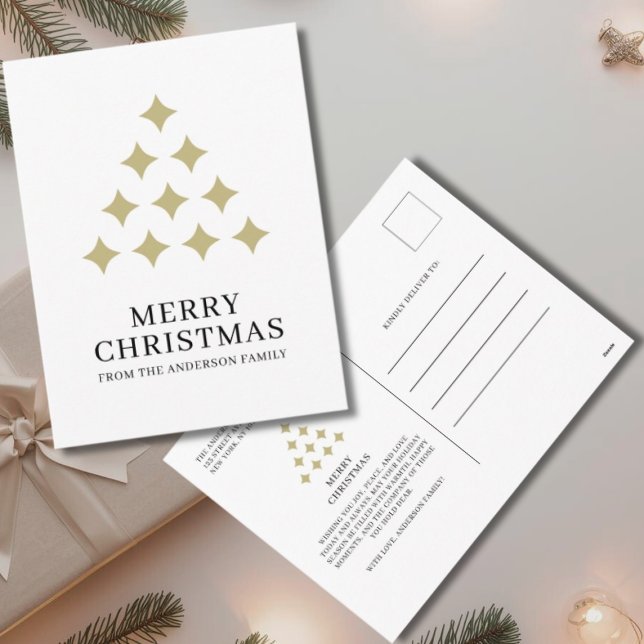 Cartão Postal De Festividades Árvore de estrela simples branco Feliz Natal  (Criador carregado)