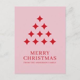Cartão Postal De Festividades Árvore de estrela simples rosa vermelho Feliz Nata