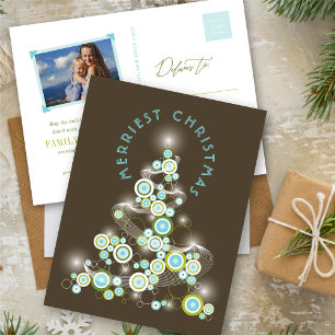 Cartão Postal De Festividades Árvore de Natal Abstrata com Círculos Azuis Mod Lu