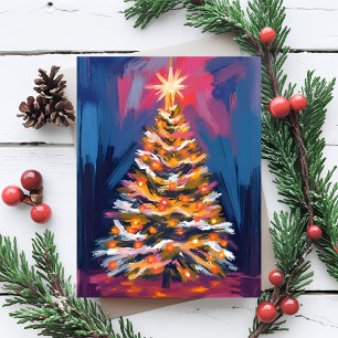 Cartão Postal De Festividades Árvore de Natal Alegre Aquarela Colorida