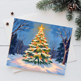 Cartão Postal De Festividades Árvore de Natal Aquarela