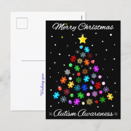 Cartão Postal De Festividades Árvore de Natal Autism Snowflake