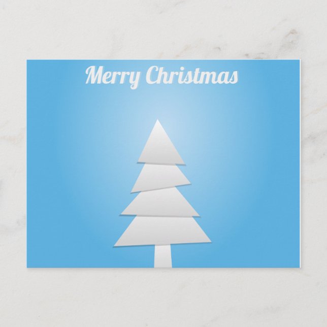 Cartão Postal De Festividades Árvore de Natal Azul e Branco (Frente)