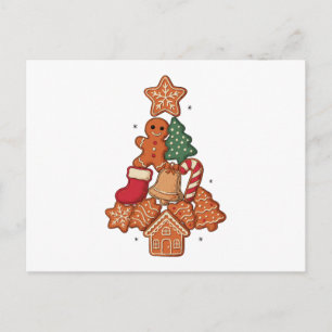 Cartão Postal De Festividades Árvore de Natal Biscoito de Gengibre Estrela Sino