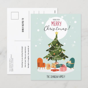 Cartão Postal De Festividades Árvore de Natal bonita e alegria de presente