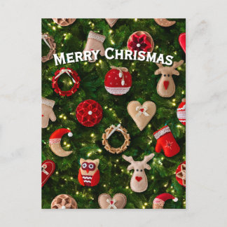 Cartão Postal De Festividades Árvore de Natal com brinquedos de feltro