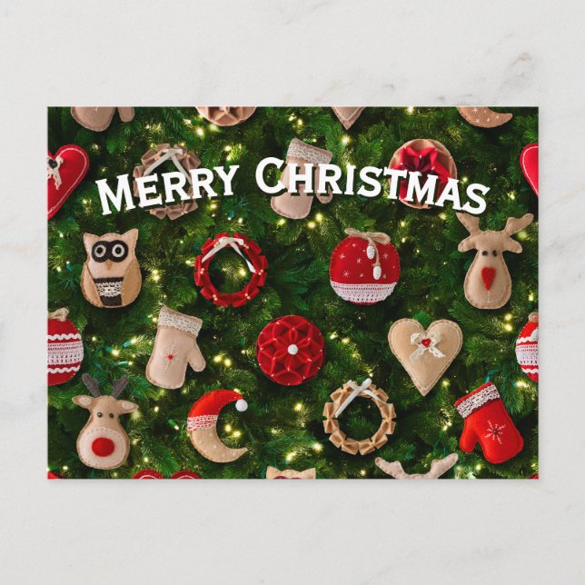 Cartão Postal De Festividades Árvore de Natal com brinquedos de feltro (Frente)