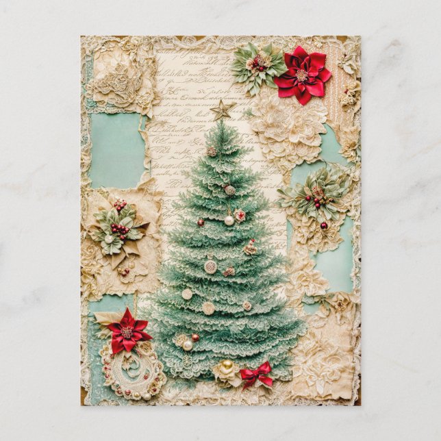 Cartão Postal De Festividades Árvore de Natal com Decorações (Frente)