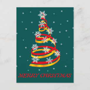 Cartão Postal De Festividades Árvore de Natal com Fita de Flocos de Neve Minimal