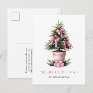 Cartão Postal De Festividades Árvore de Natal com Laços Cor-de-Rosa Cartão de Na