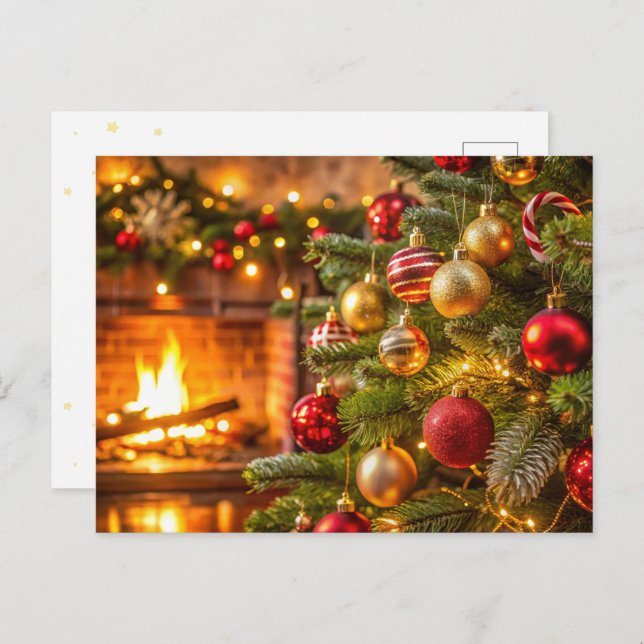 Cartão Postal De Festividades Árvore de Natal, conceito de Ano Novo (Frente/Verso)