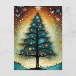 Cartão Postal De Festividades Árvore de Natal da Montanha Noite de inverno em Ne