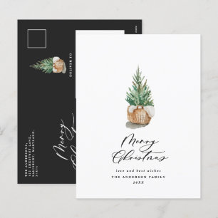 Cartão Postal De Festividades Árvore de Natal de cor d'água mínima moderna