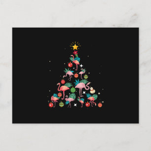 Cartão Postal De Festividades Árvore de Natal de Flamingo Engraçado