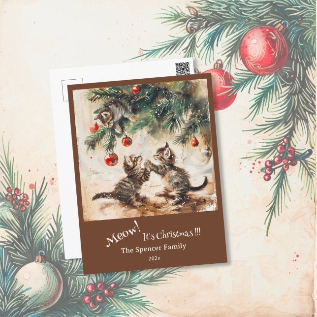 Cartão Postal De Festividades Árvore de Natal de Gatinhos Frescos (Cute Kittens Christmas Tree Postcard)